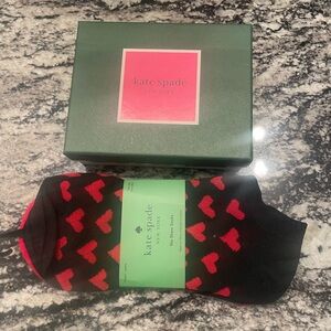 Kate Spade Black Socks with Red Hearts and Red with Black Circles & Gift Box